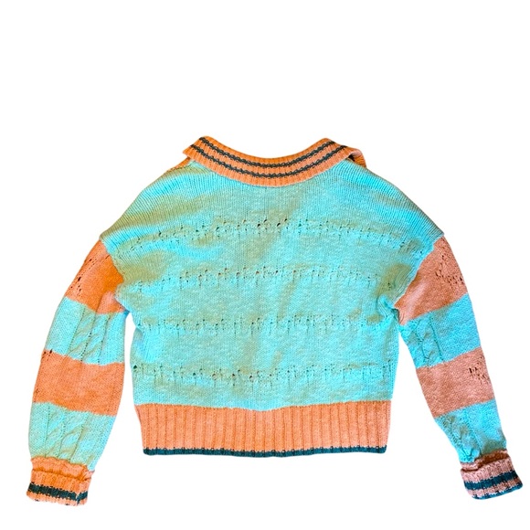 Free People Pembrook Sweater Stripe Cable Knit Mint Tan V Neck Collar Size: XS - Picture 5 of 7